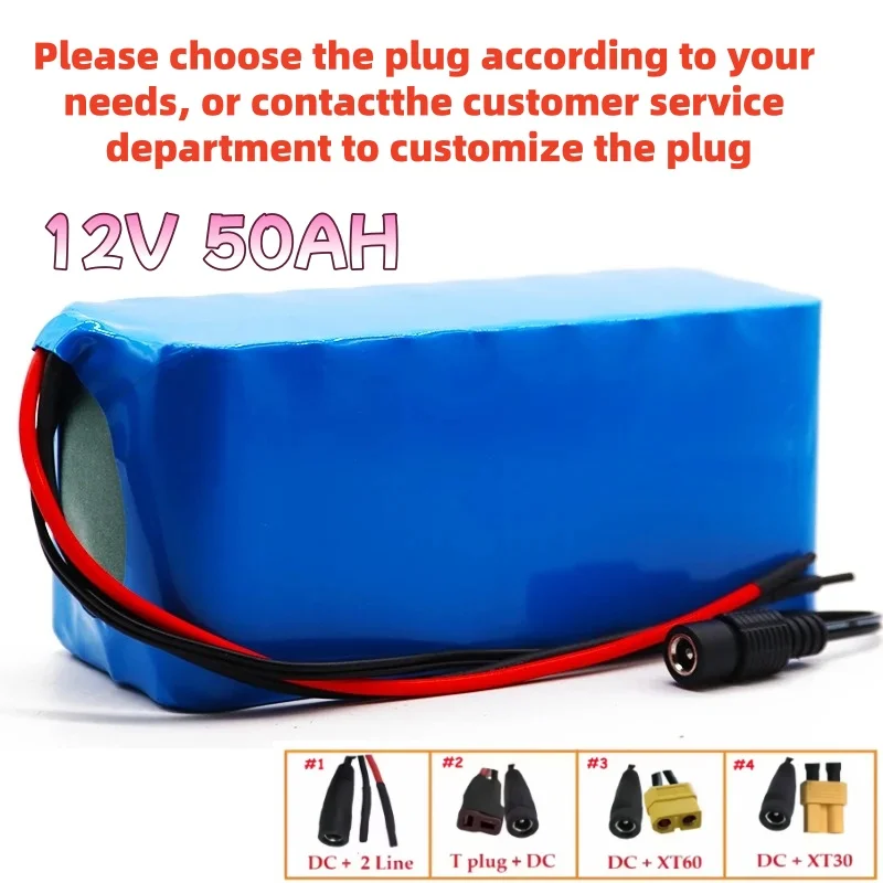 12V 50Ah Li-ion Battery Pack with Protection Board, 12.6V Charger Included for Inverter LED Light Miner Fan, High Capacity
