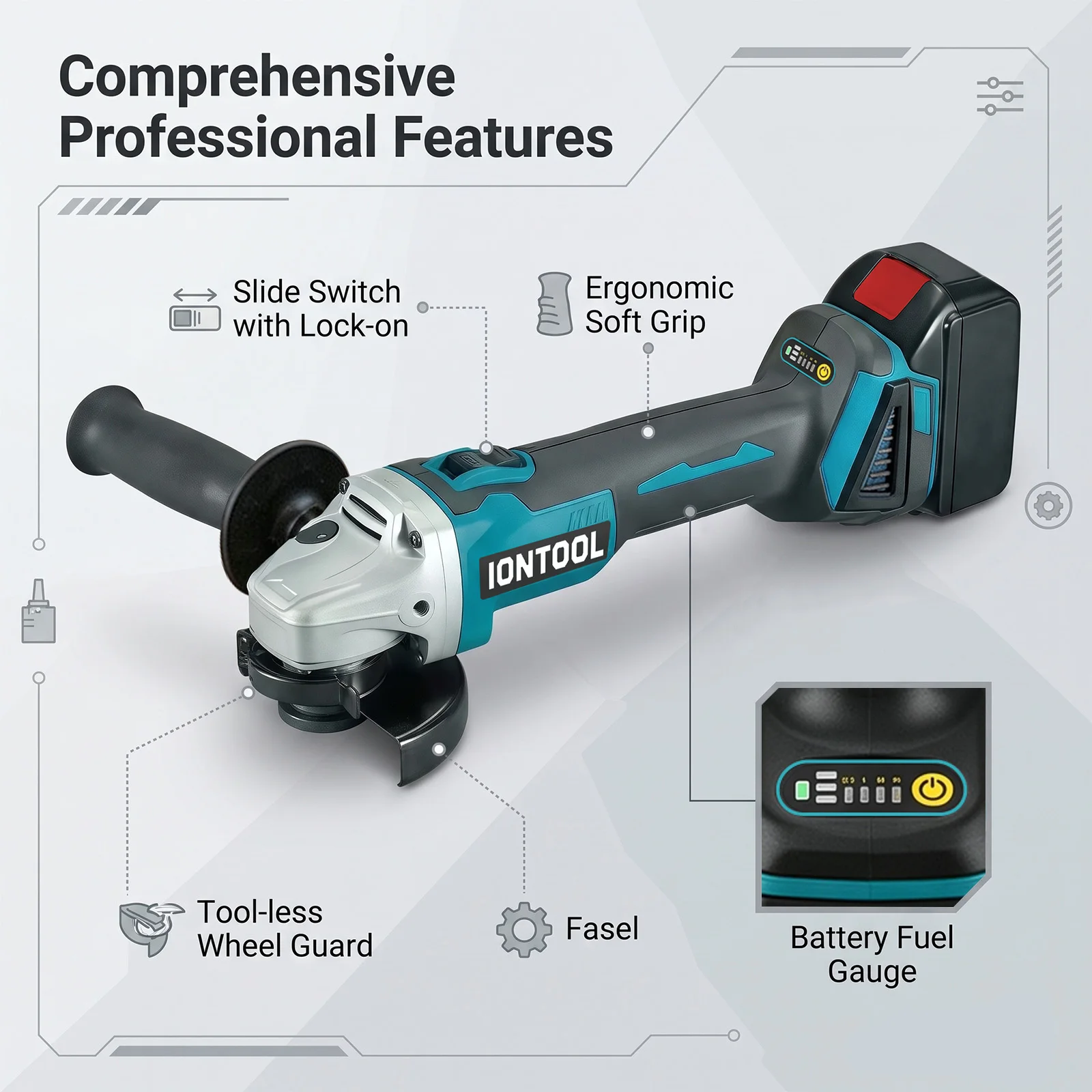 IONTOOL 100mm 10000RPM Cordless Angle Grinder M10 Thread Compact Lightweight for DIY Metal Surface Finishing Polishing