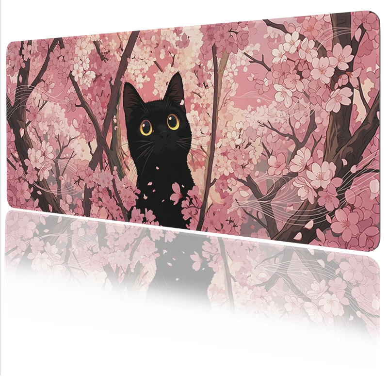 Mouse Pad Black Cat Under Cherry Gamer printon demand Computer Mousepad XXL MousePads Carpet Soft Natural Rubber Office Mice Pad