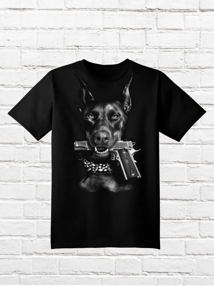 

Gun T-shirt Dogs and Guns graphic t shirts Unisex Casual Comfort cotton Vintage Hip Hop Men Women Streetwear Tees Short Sleeve