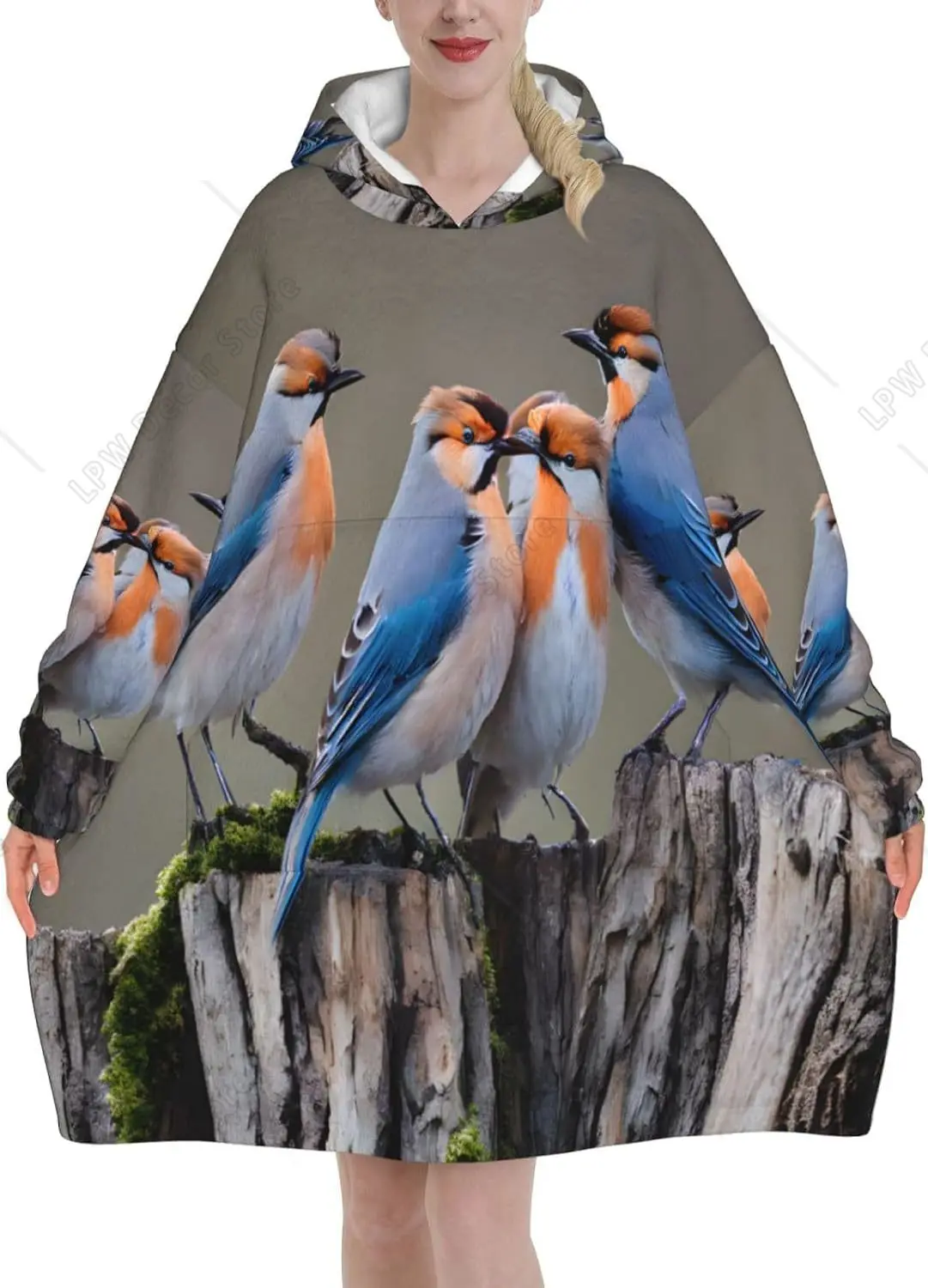 

Four Birds Wearable Blanket Hoodie For Women Soft Warm Blanket Flannel Hooded Sweatshirt With Pocket