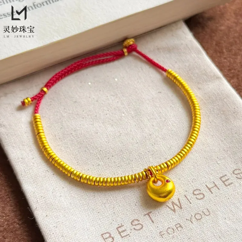 Nexil Jewelry   Nexil Jewelry  Diamond-studded Lucky Fat Red String Bracelet Women's 24K Gold AU999 - Lucky fat for wealth & for