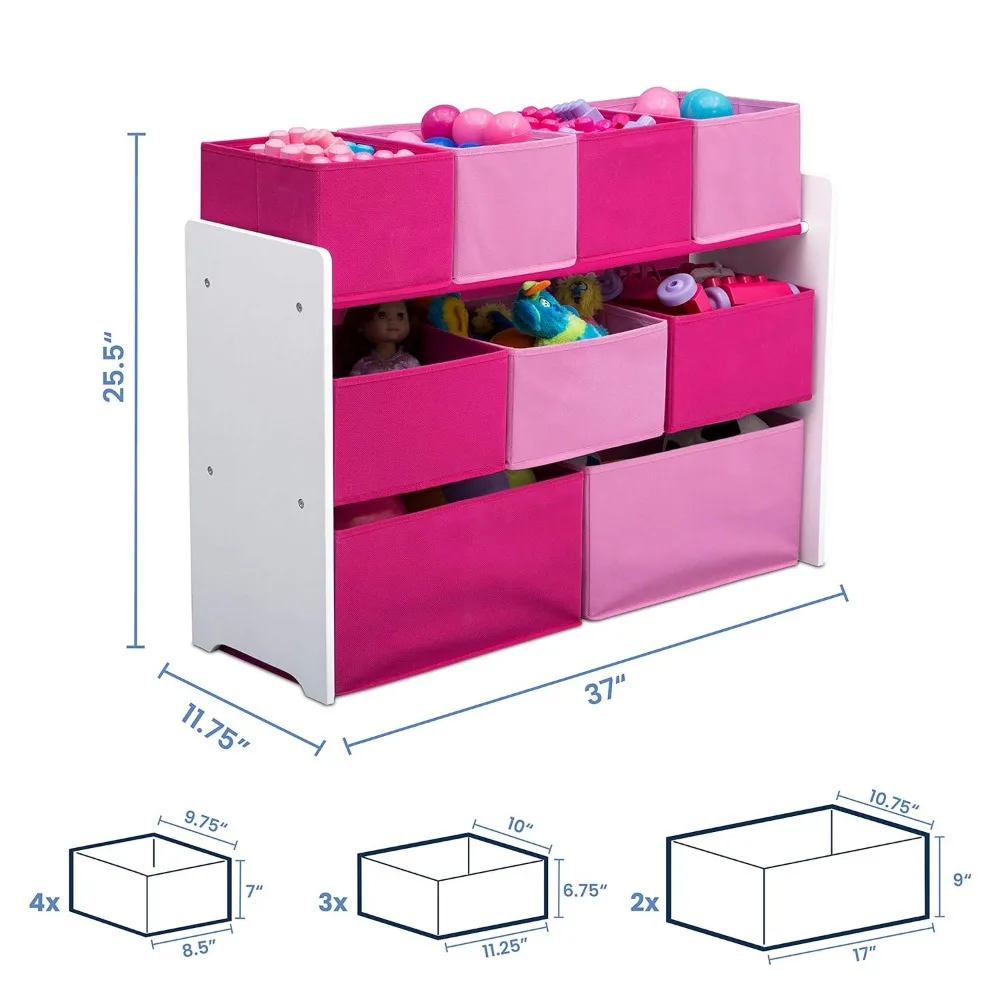 Kids Toy Storage Organizer with Multi-Size Bins, Easy Assembly, White and Pink Color