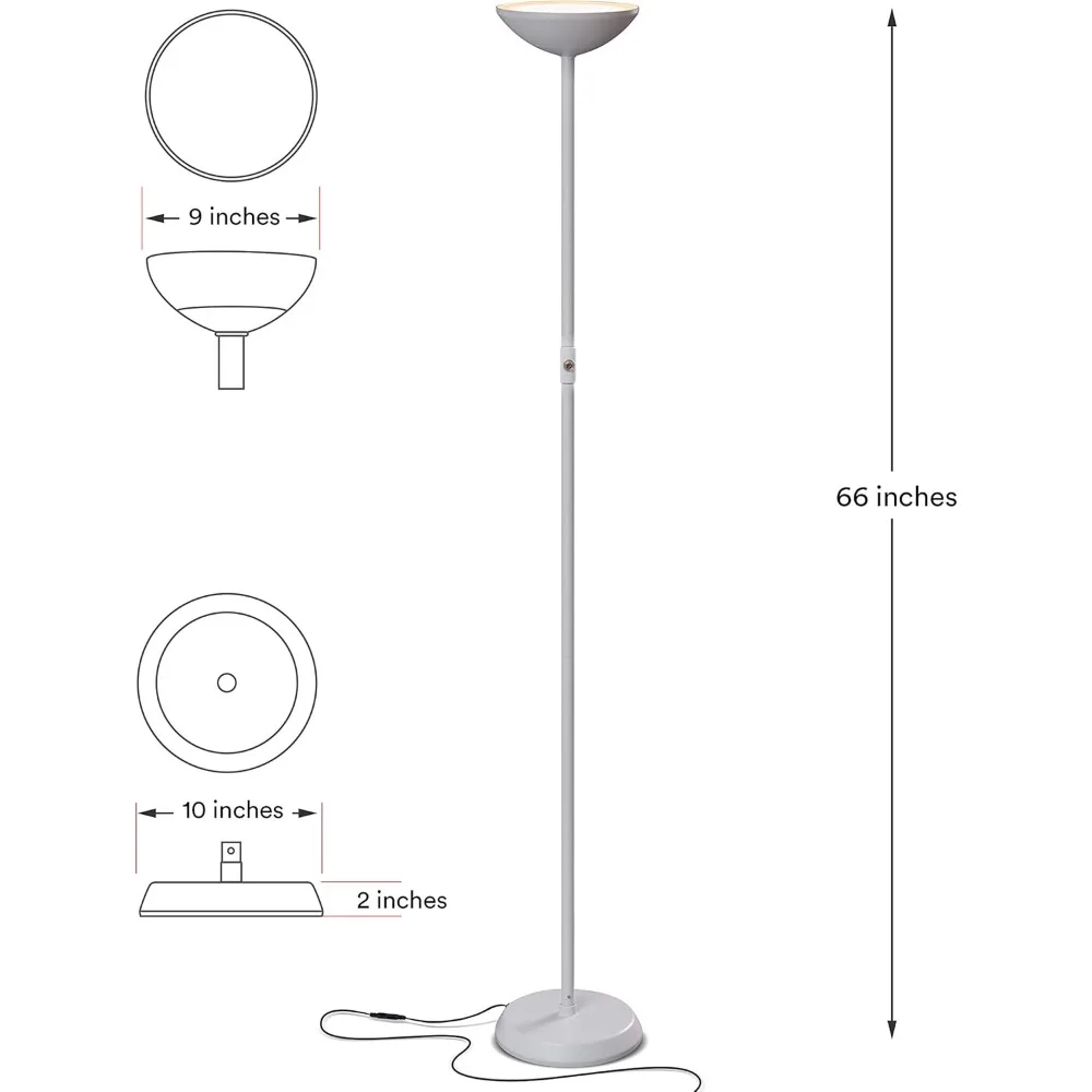 LED Floor Lamps, Torchiere Ultra Bright Floor Lamps for Living Rooms and Offices - 3-way Dimmable, High-lumen Standpole Lights