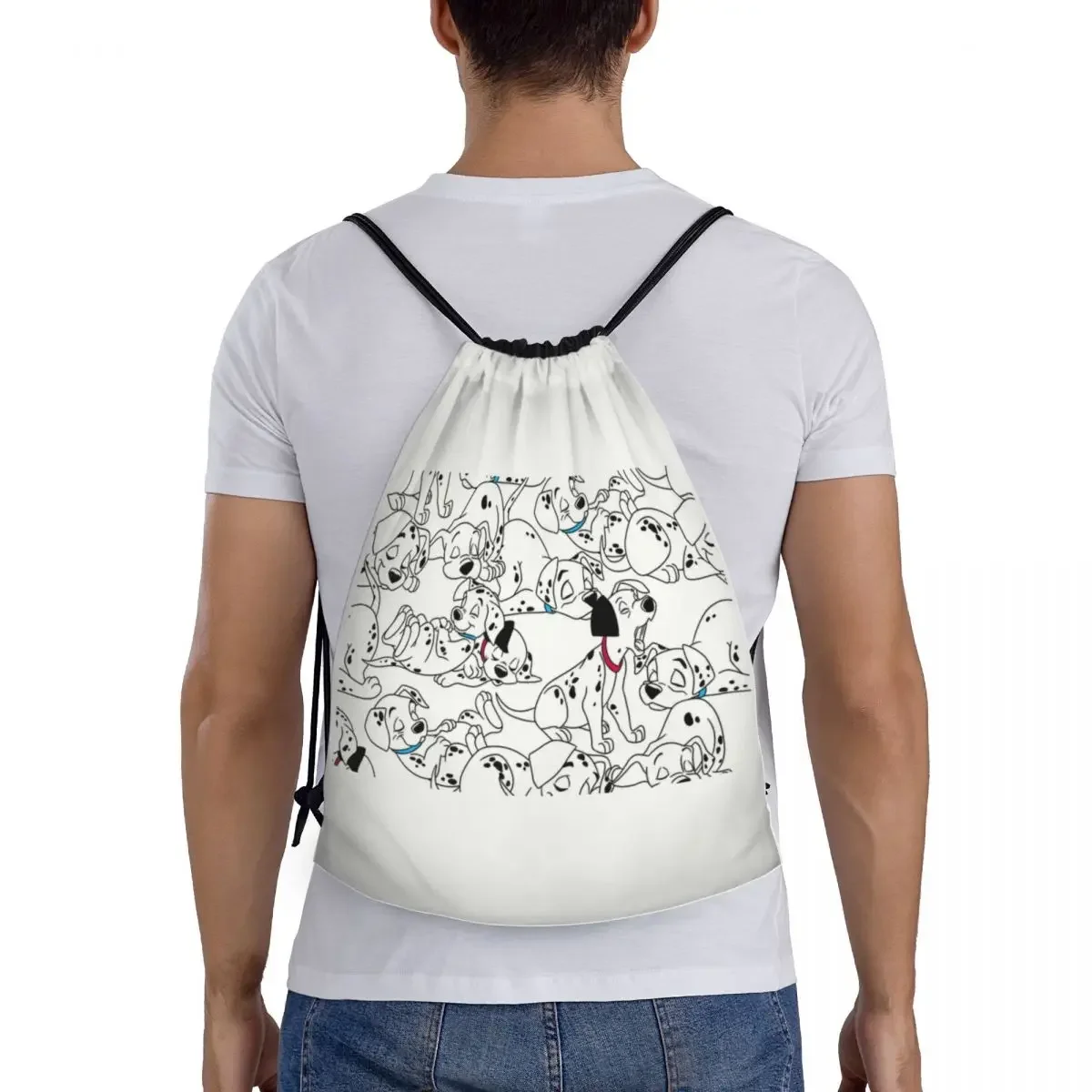 Custom Funny Sleeping Dalmatians Dog Drawstring Bag for Shopping Yoga Backpacks Women Men Cartoon Dog Sports Gym Sackpack