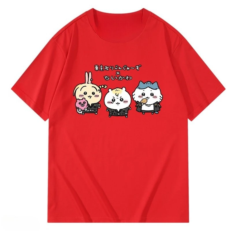 Chiikawa Usagi Hachiware × Tokyo Revengers Anime Grafik T-Shirt, Sommer Unisex Locker Lässig Kurzarm Streetwear Alltags-Oberteil – Detail 13