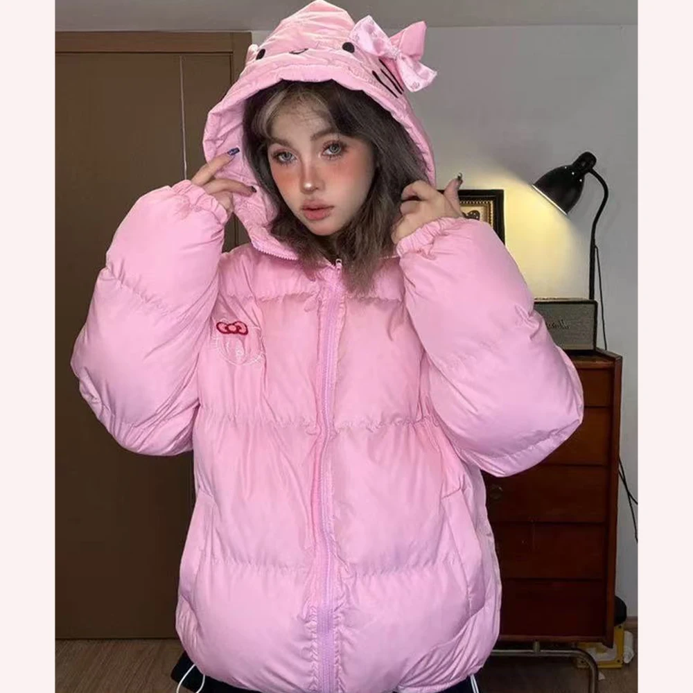 Y2K ハローキティ女性ダウンジャケットアニメサンリオかわいい冬肥厚綿服かわいいコート学生トップスルーズスポーツ甘い