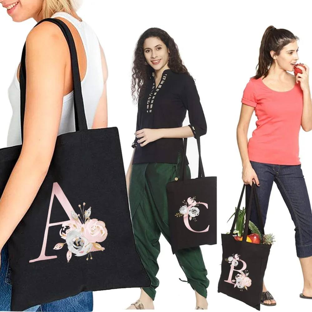 Bags for Women Tote Bag Shopping Bags Pink Flower Pattern Series Eco Shopper Shoulder Bag College Student Canvas Handbag 2024 4