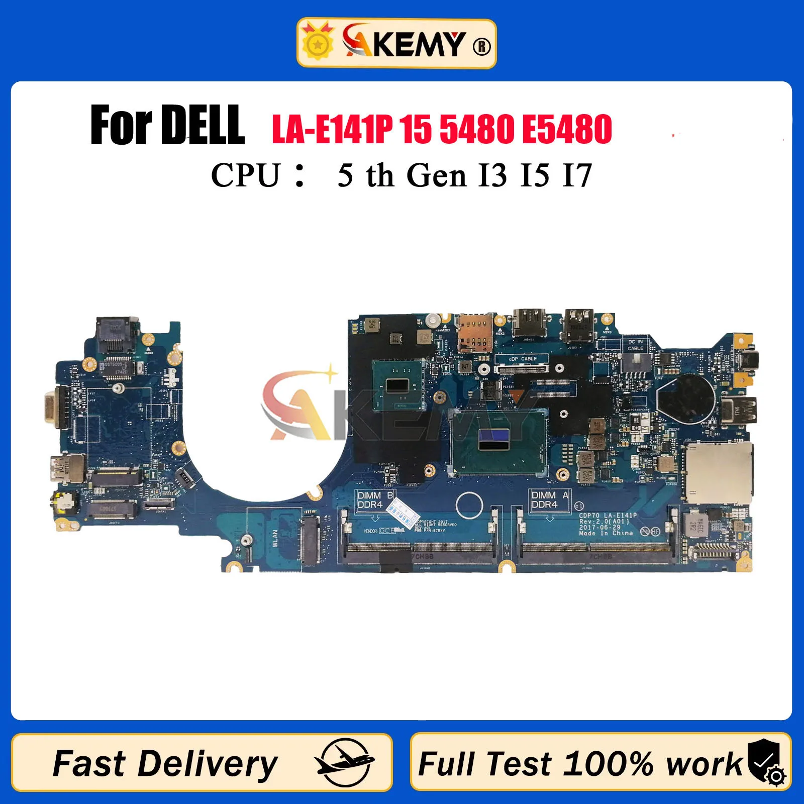 

LA-E141P для DELL Latitude E5480 5480, материнская плата с процессором i5 i7 CN-07W358 01R39G 02WXD6 07X098 0MP1YJ 0DTY10, материнская плата для ноутбука