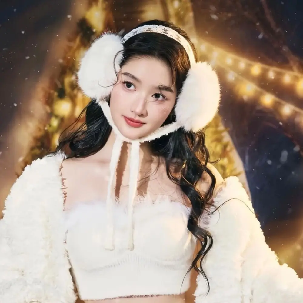 Bonito orelha boné rendas de pelúcia earmuffs jk headwear engrossar inverno earmuffs aquecedores de orelha à prova de vento quente orelha muffs menina