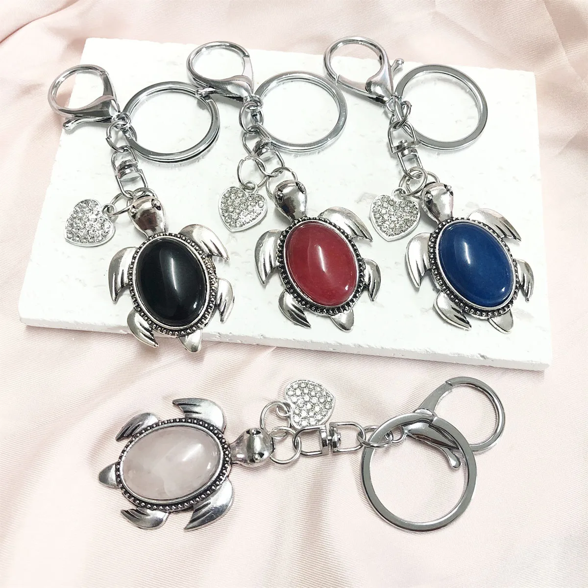 Hot sale Tortoise with Natural stone Red agate key chain for women men