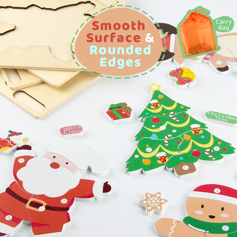 Christmas Wooden Puzzle Set - Santa, Christmas Tree, Gingerbread Man & Reindeer.Cognitive puzzle, Christmas gift