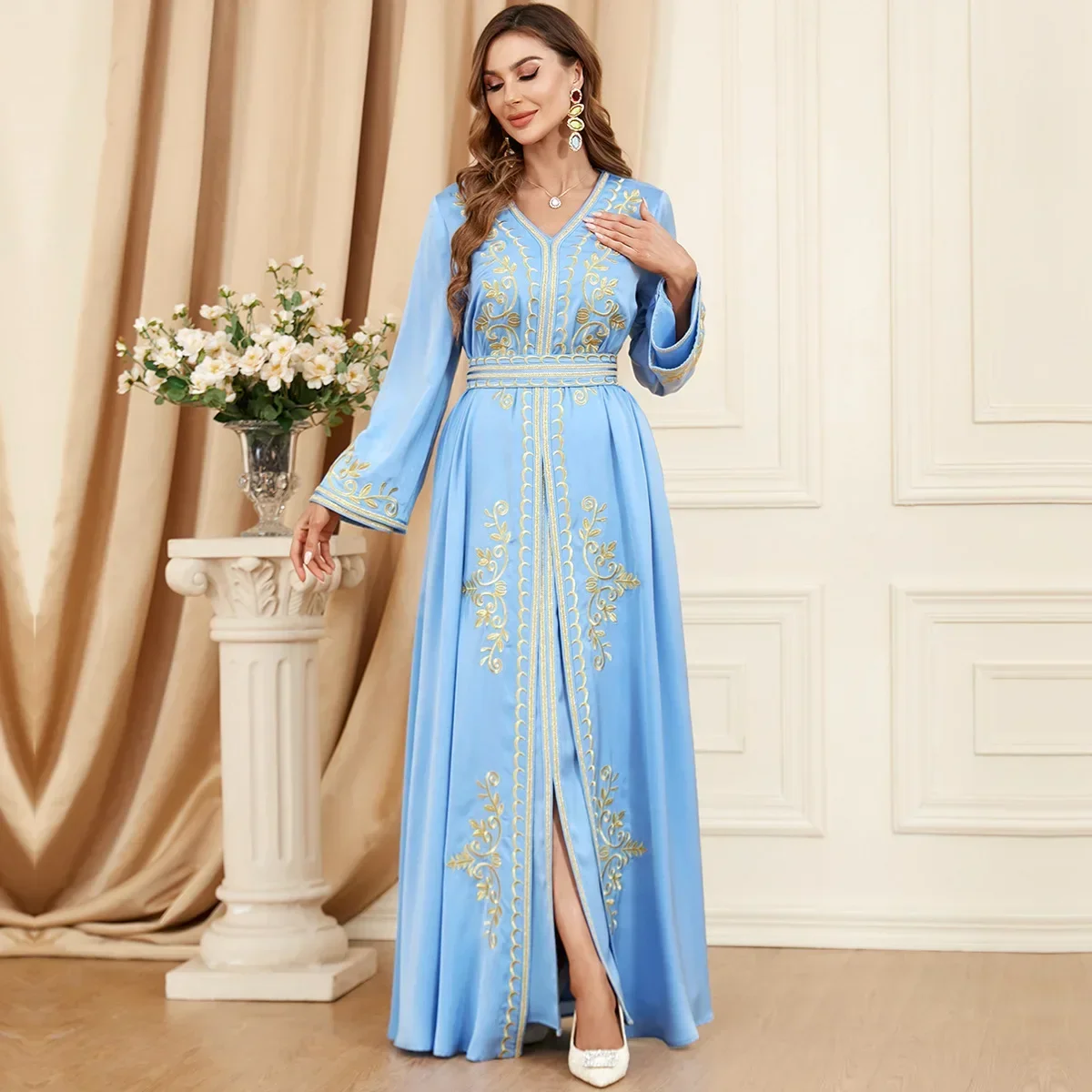 Long Dress 2 Piece Set Slit Long Sleeve Autumn Winter Abayas Muslim Set Women Elegant Party Dress Arab Morocco Abaya Vestidos