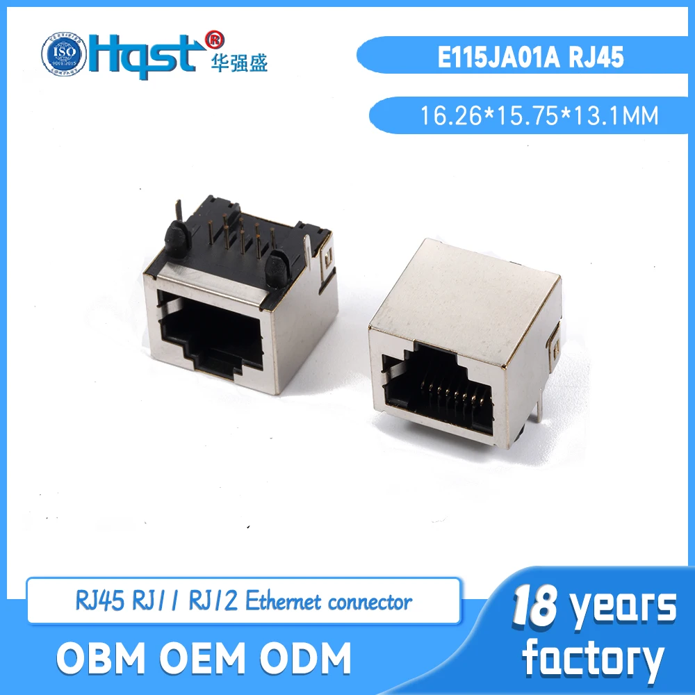 E115JA01A Rj45 1 * 1 Single-Port LAN/NETWORK Connector 8P8C Copper EMC Shield Non-Led Crystal head socket