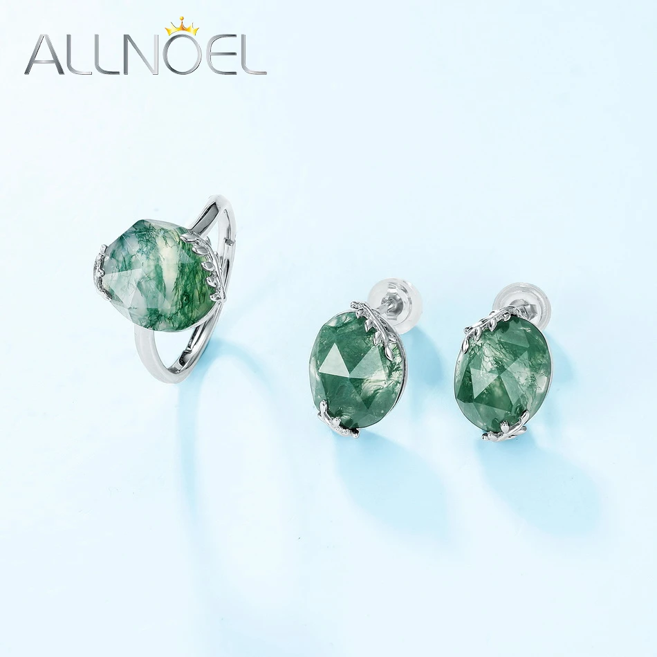 ALLNOEL 925 Sterling Silver Hypoallergenic Stud Earrings for Women Natural Moss Agate Earrings Branches Elegant Jewelry Gift