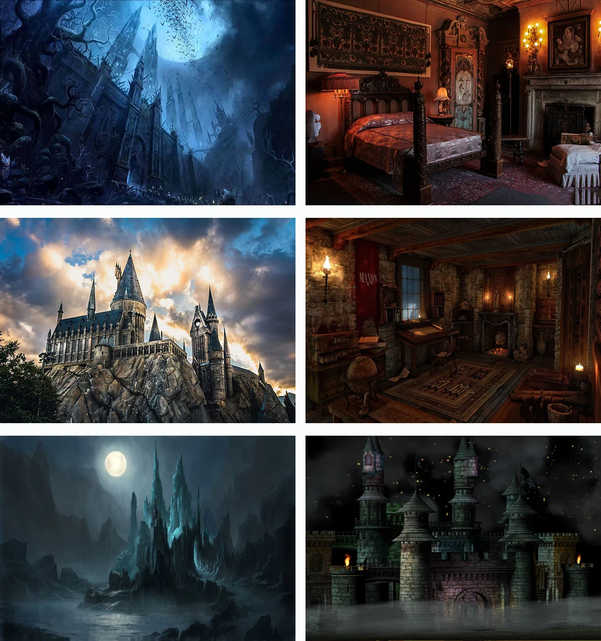 HKFZ Polyester Castle Moon Night Backdrop Medieval Room Style Photography Banner Night Bar Magic Witch Decoration Background