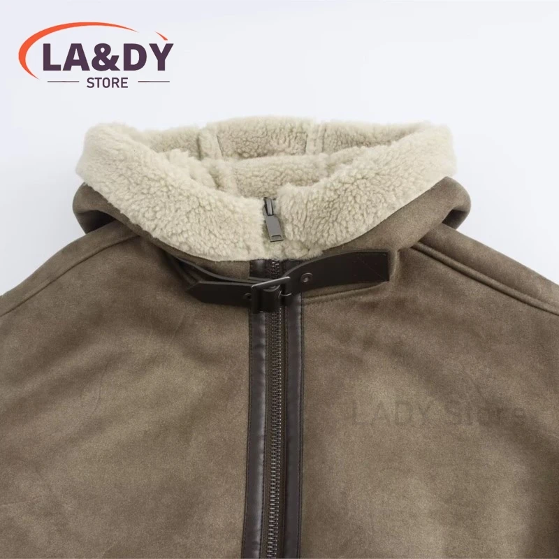 2024 New Winter Women Fashion Hooded Thickening Warm Jacket Female Solid Color Long Sleeve Zip Coat Outerwears