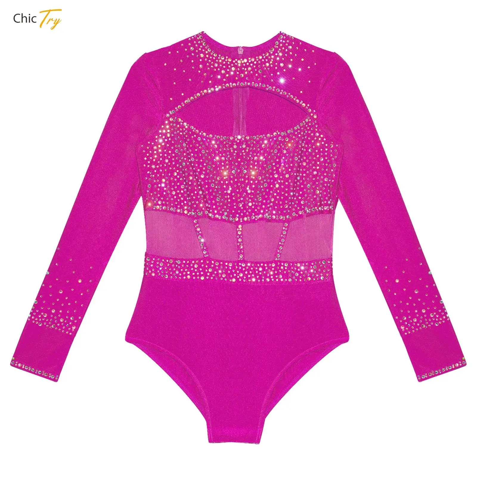 

Girls Ballet Gymnastics Leotard Dance Performance Costume Sports Workout Yoga Fitness Bodysuit Sheer Mesh Inserts Design