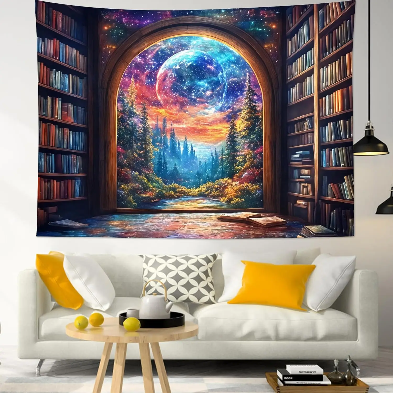 Luxury Space Galaxy Tapestry Wall Hanging Decor Cosmic Universe Bookshelf Library Sci-Fi Aesthetic Bedroom Nook Art Print