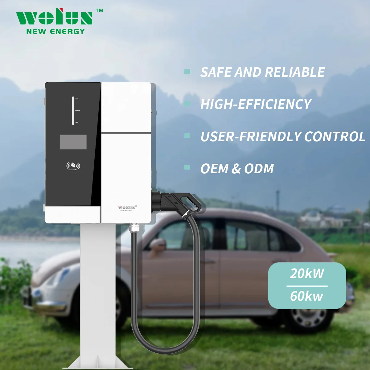 Wolun Hot Sale 20KW 30KW 40KW IP55 CCS1 CCS2 Chademo GB/T Fast DC EV Car Charging Station with 5m Cable