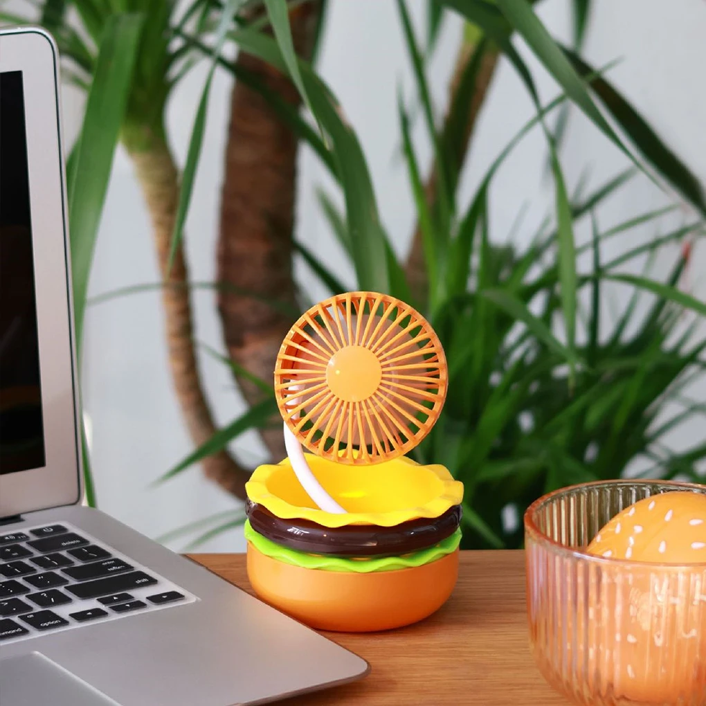 مروحة سطح المكتب برجر منتج جديد إبداعي شحن USB كرتوني مع مرآة تجميل محمولة باليد مروحة صغيرة هدية صيفية #4