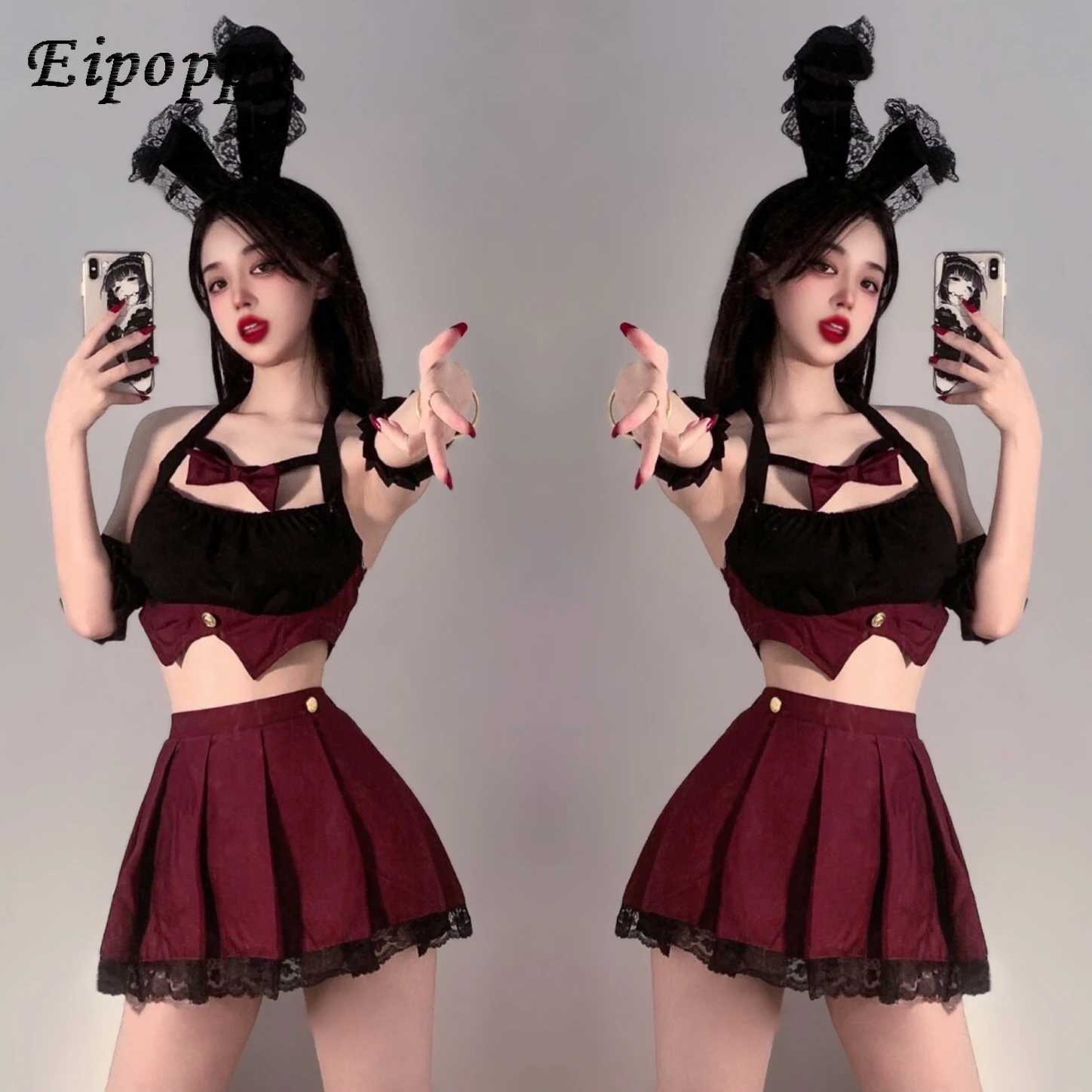 Jupe Plissée Sexy pour Femme, Costume de Scène, Style Collège, Couleur Vin Rouge