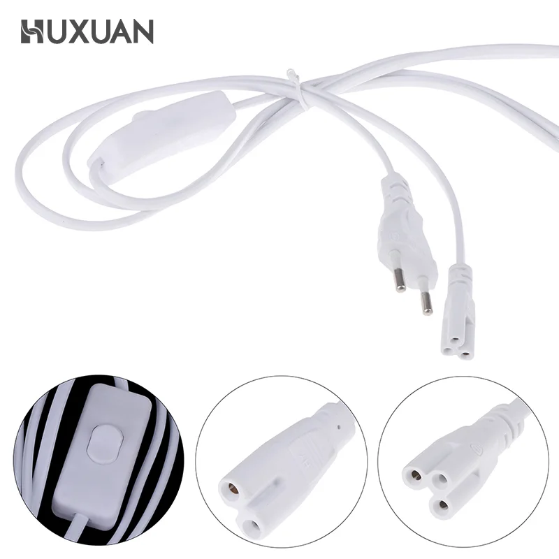 1.8m Power Cord Cables EU Plug Switch Cable For T5 LED Tube T8 Power Charging Wire Connection