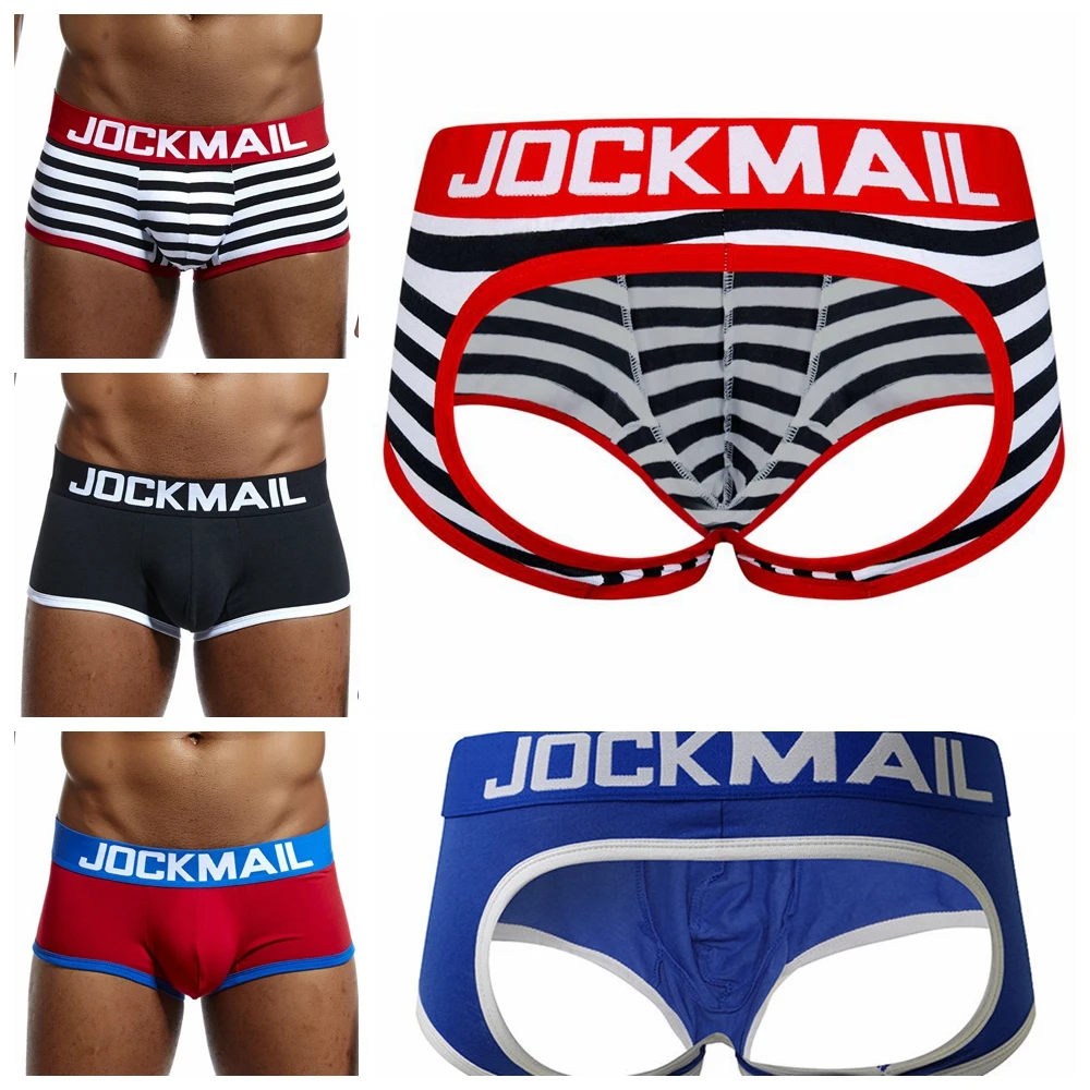 JOCKMAIL Sexy Men Underwear BOTTOMLESS BOXER Men Thong G-strings Tanga Short Underpants Gay Male Underwear Open Backless Crotch