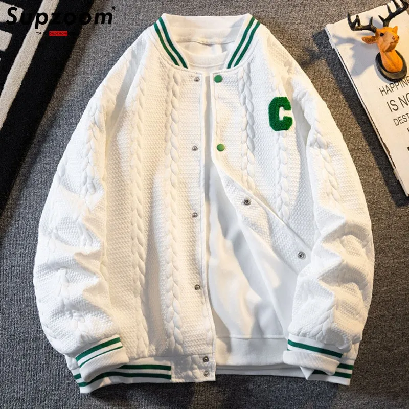 

Supzoom 2024 New Arrival Rib Sleeve Cotton Embroidery Letter Single Breasted Casual Bomber Baseball Jacket Loose Cardigan Coat