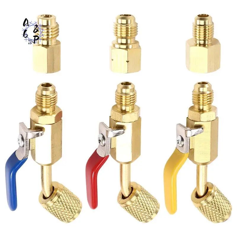 A68P-3 Sets Refrigerant Angled Compact Ball Valve For R410A R134A R12 R22 R502 AC HVAC Refrigeration Charging Hoses Car Part