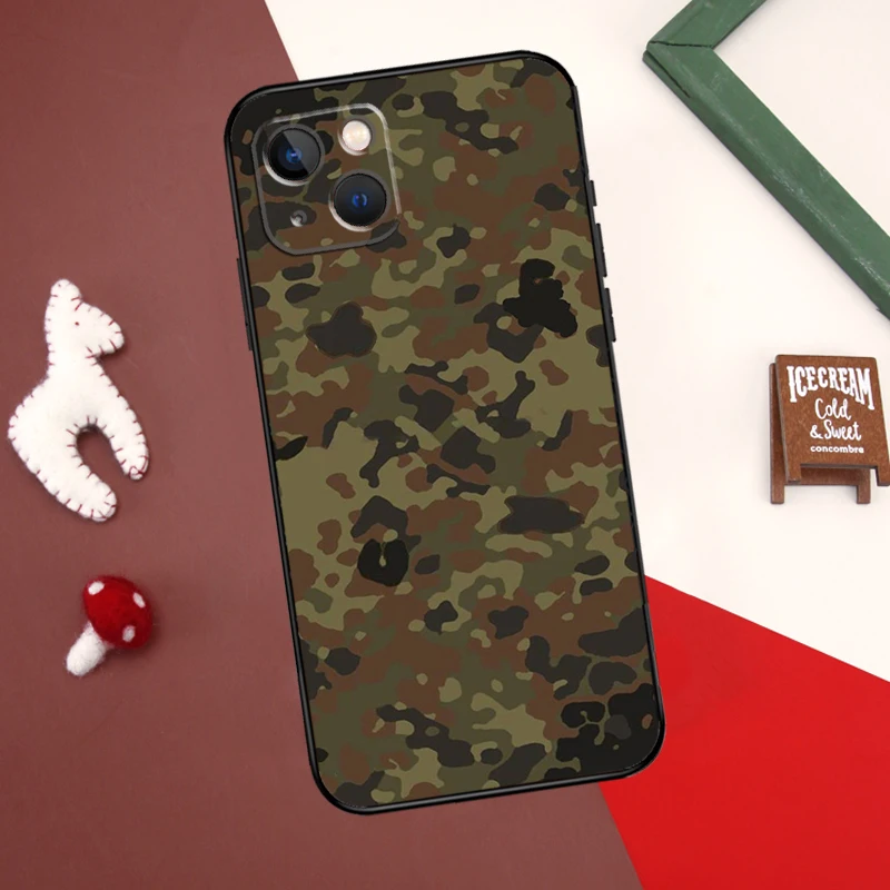 Custodia mimetica Flecktarn per iPhone 16 X XR XS Max 12 13 Mini Plus 11 12 13 14 15 Pro Max Cover posteriore