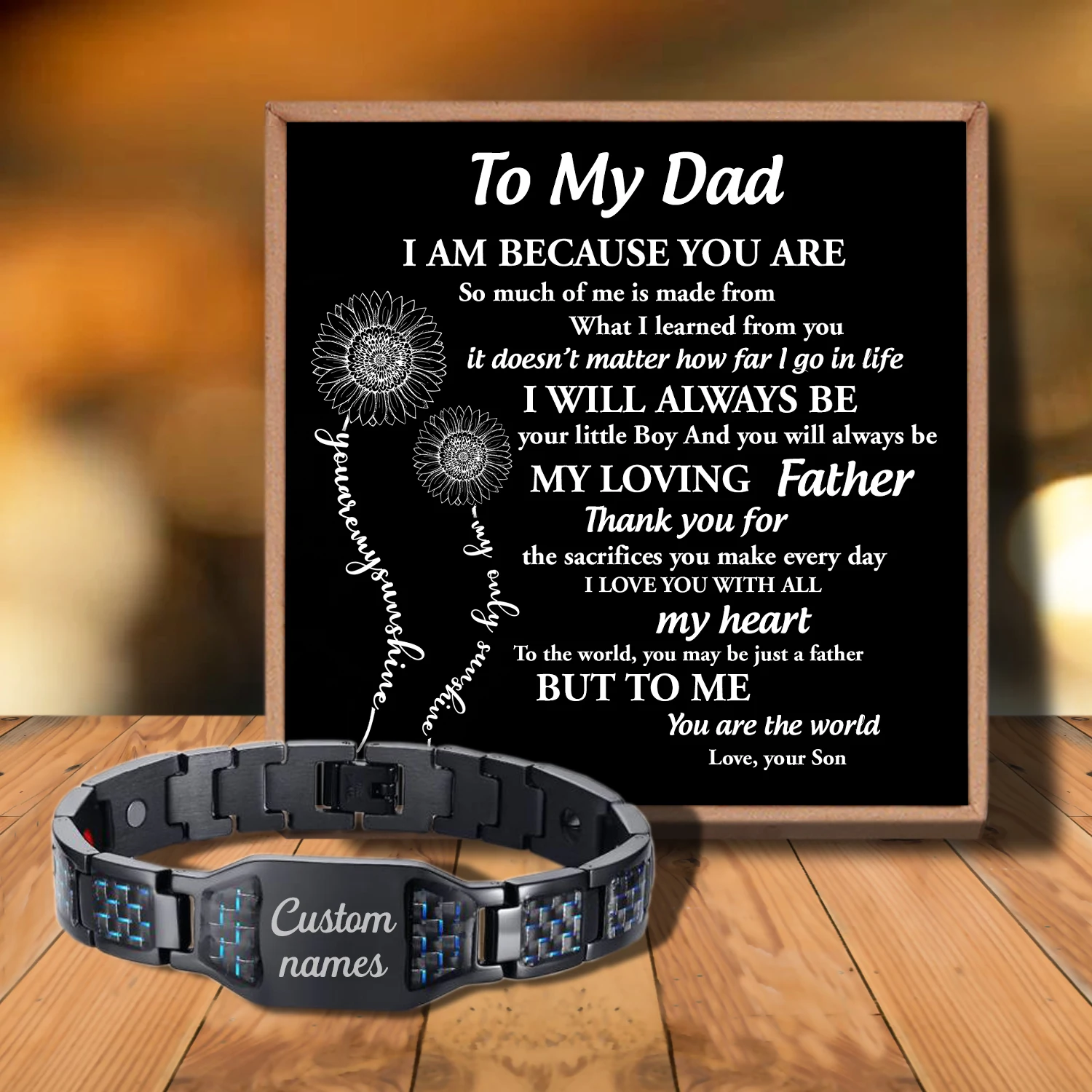 

Sac3202 To My Dad Be Brave Have Courage from Love Son Customizable Message Card Bracelet for Birthday Anniversary Holiday Gift