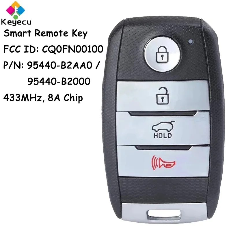 

KEYECU Smart Remote Control Car Key With 4 Buttons 433MHz 8A Chip for Kia Soul 2014 2015 2016 2017 Fob 95440-B2AA0, 95440-B2000