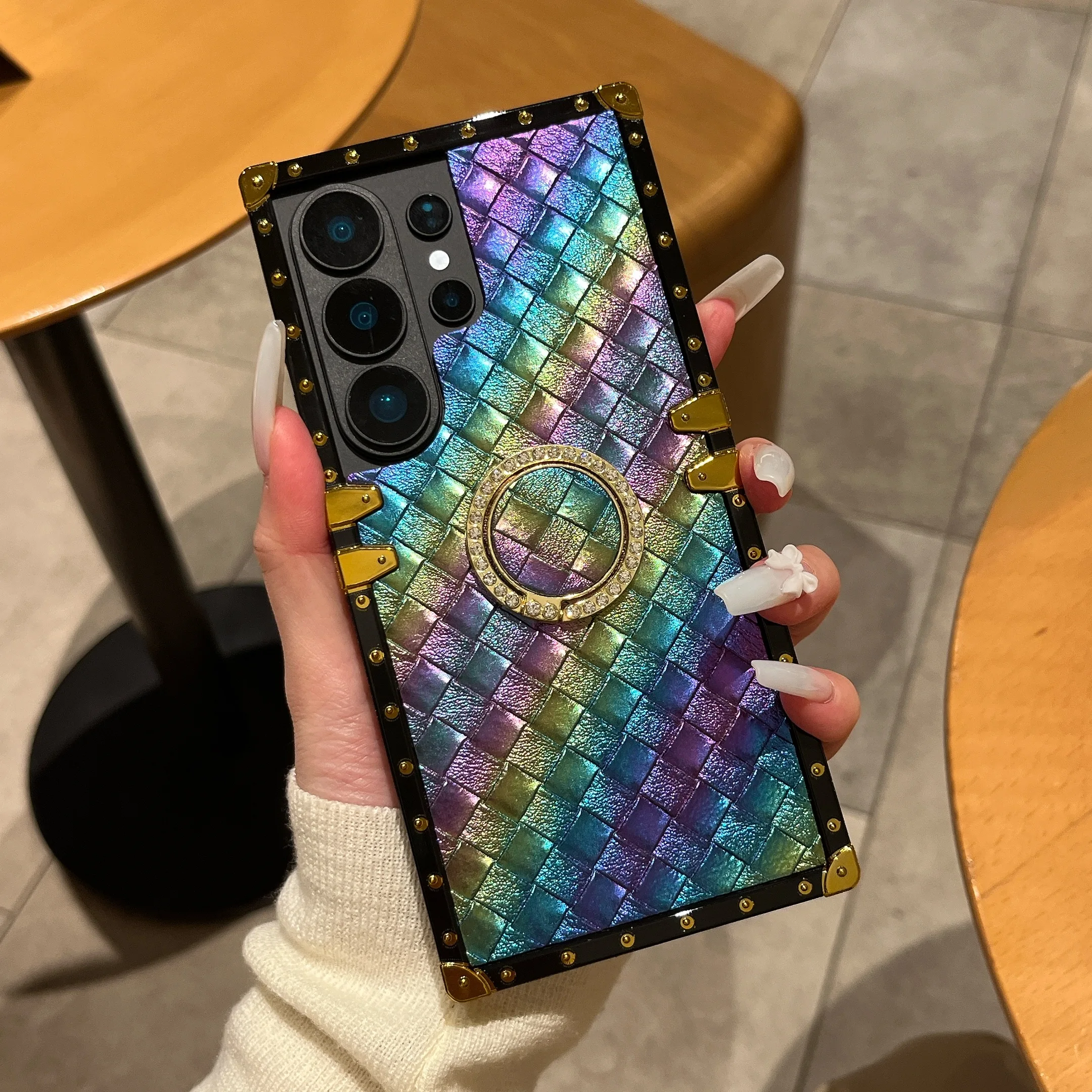 Hochwertige Geflochtene Leder-Handyhülle mit Ringständer für Samsung S26 Ultra S25Plus S24FE S23 S22 Schutzhülle
