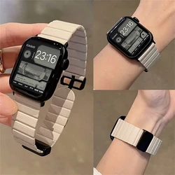 INS Luxury PU Leather Band For Apple Watch 44 40 45 41 49 42 38mm Magnetic Buckle Soft Strap For Ultra Series 9 8 SE 7 6 5 4 3