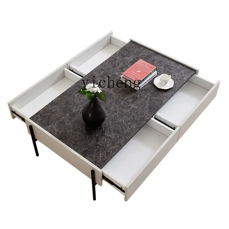 Nordic Large Capacity Side Table Tea Cabinet Marbling High Leg Coffee Table Cabinet