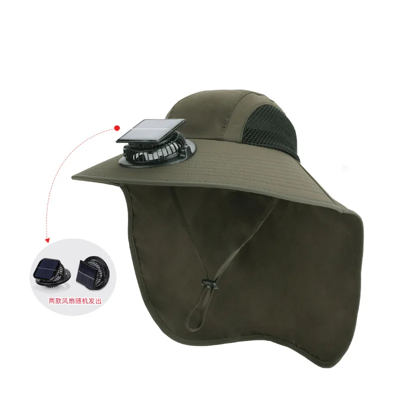 

New Solar Fan Hat with Face Guard Neck Flap UV Protective Hat USB Rechargeable Men Summer Outdoor Fishing Wide Brim Bucket Cap