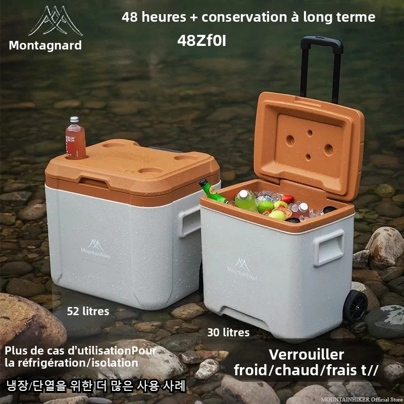 MOUNTAINHIKER 52L 30L Glacière isotherme portable avec roulettes pour extérieur, maintien au frais et au chaud, pour barbecue et rangement en voiture