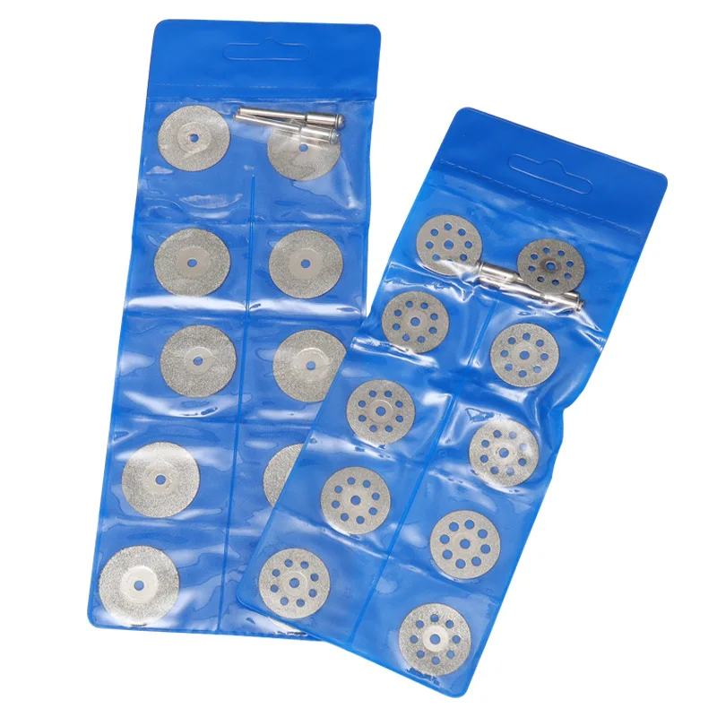 10Pcs 20-30mm Mini Sharp With Hole Diamond Cut Off Rotary Tool Cutting Disc Disks DIY Tools Accessories For Dremel With 2Pcs Rod