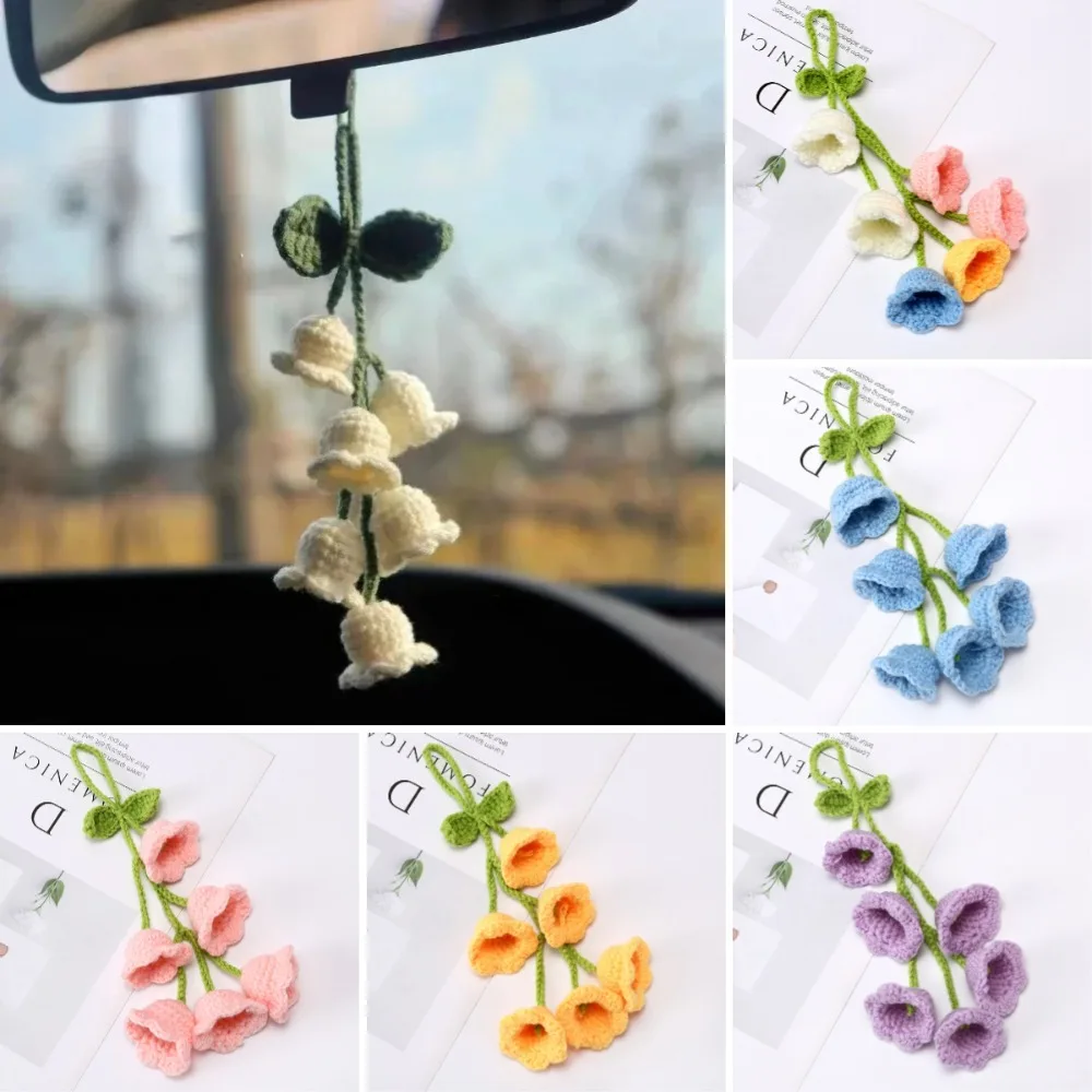 New Woolen Yarn Car Pendant Bellflower 6 Flowers Backpack Pendant Hand Knitted Rearview Mirror Ornaments