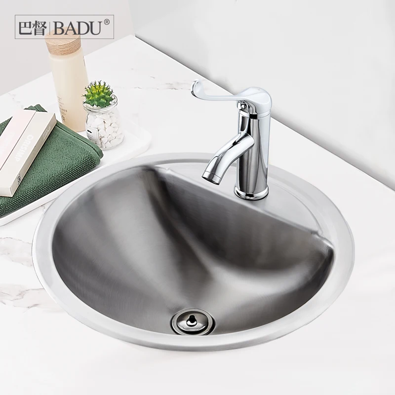 غسالة أطباق مستديرة من الفولاذ المقاوم للصدأ، حوض غسيل مدمج للمطبخ والحمام والشرفة #4