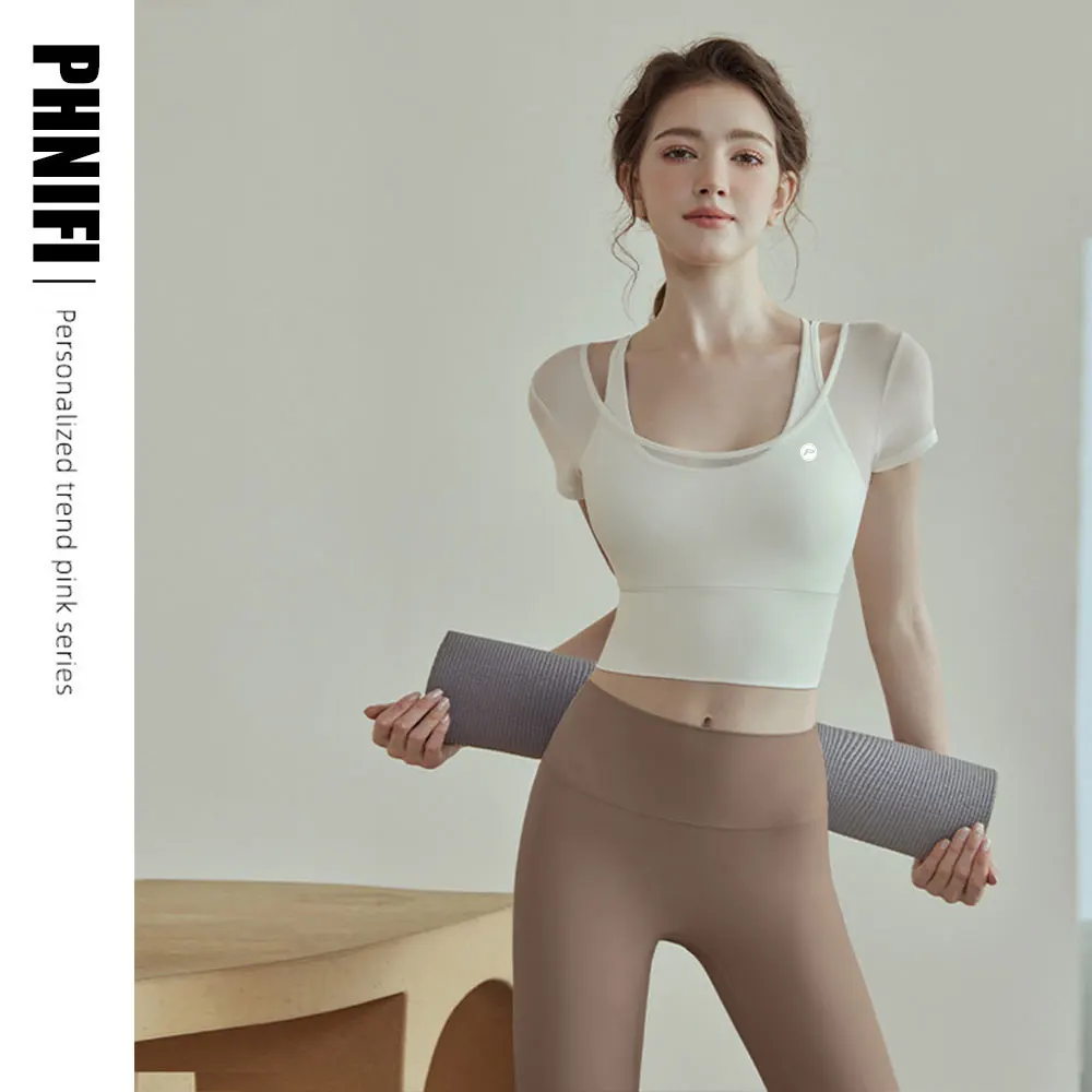 

Brand Women's Mesh Yoga Shirt Sexy Short Sleeve T-Shirt Pad Sport Top Quick Dry Gym Shirts Running Fitness Tank Shirt Yoga wear
