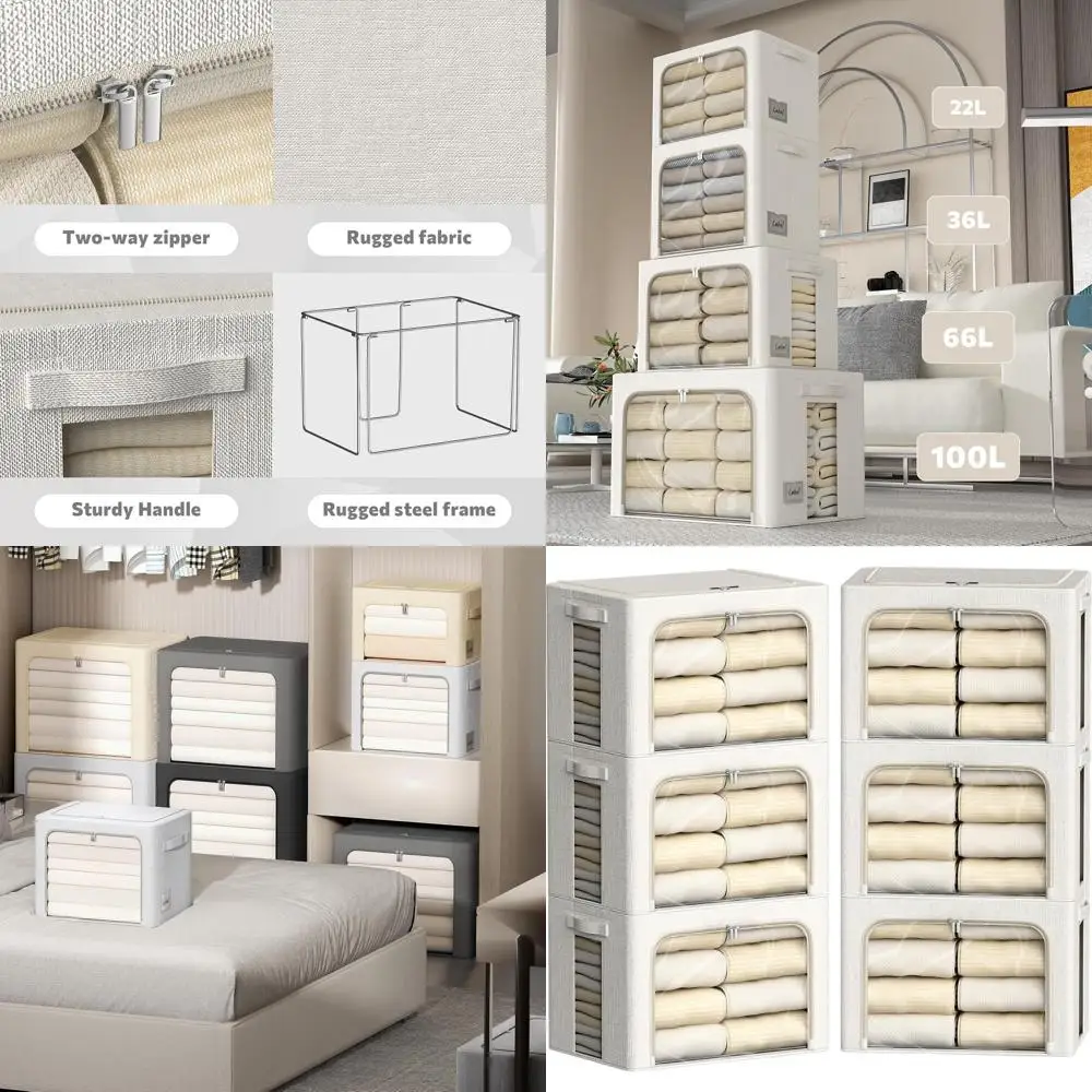 

Набор из 6 тканевых контейнеров для хранения с прозрачным окном, металлическим каркасом, белые, 19,7x15,7x13 дюймов (66 л)