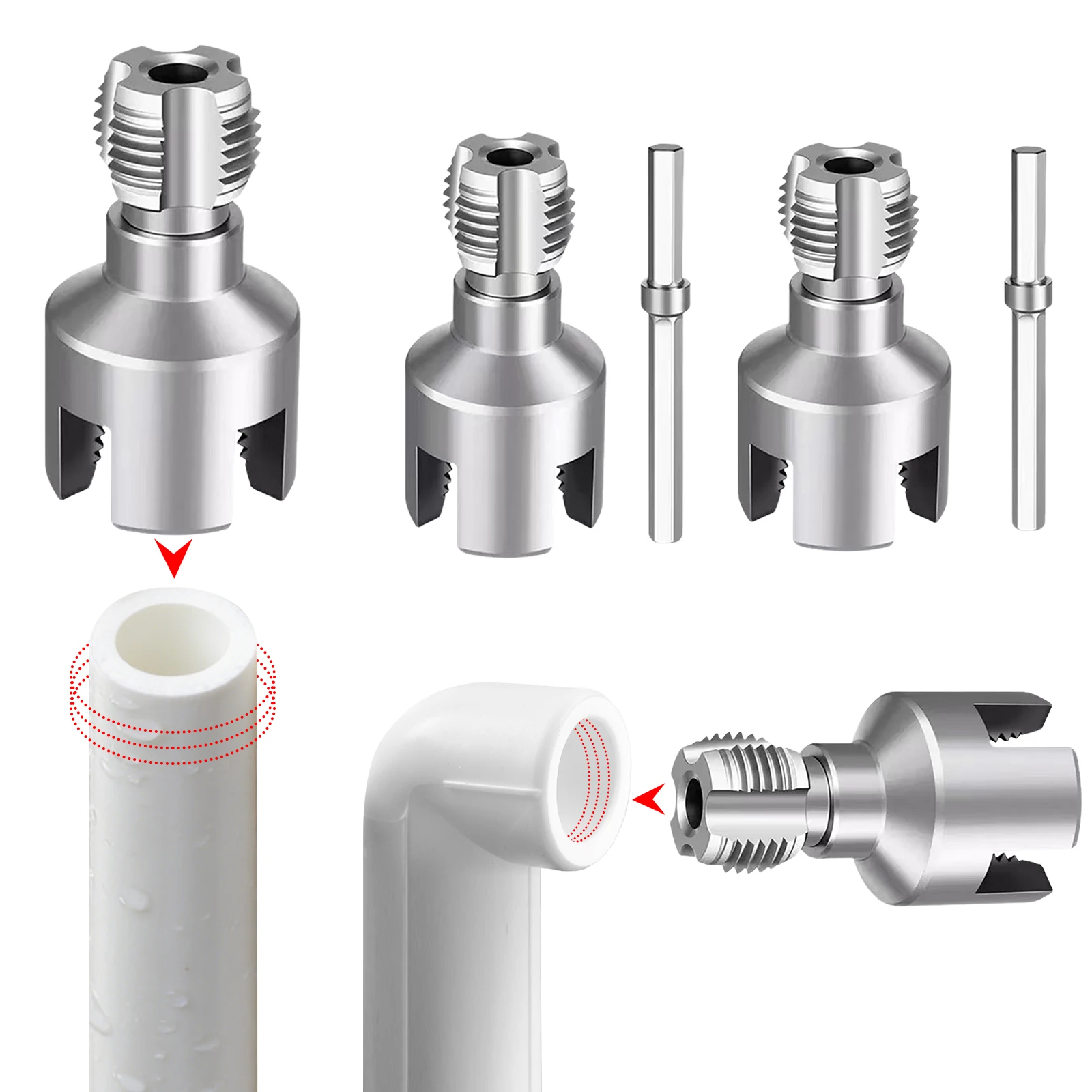 

PVC Pipe Threader Kit 1/2in 3/4in 1in Dual-Function Drill Compatible Threading Tool for Plumbing Projects and Home Repairs