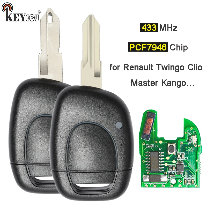 KEYECU 433MHz PCF7946 Chip 1 botón mando a distancia del coche para Renault Twingo Clio Master Kango 2001-2008 NE72 VAC102 Blade