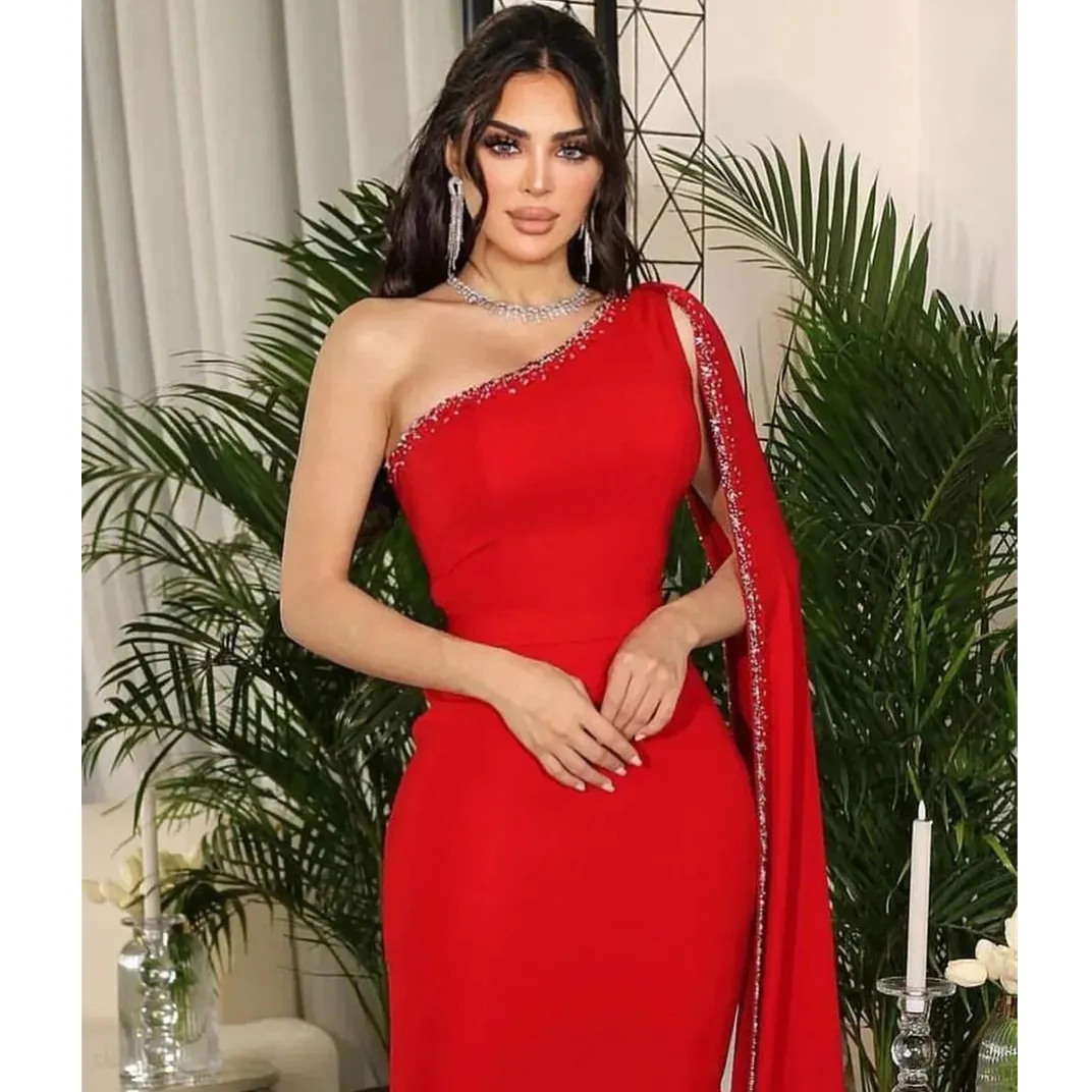 Sexy Red Sequin Prom Dresses With Feathers 2022 High Split Mermaid Evening Gowns Formal Party Robe De Mariee