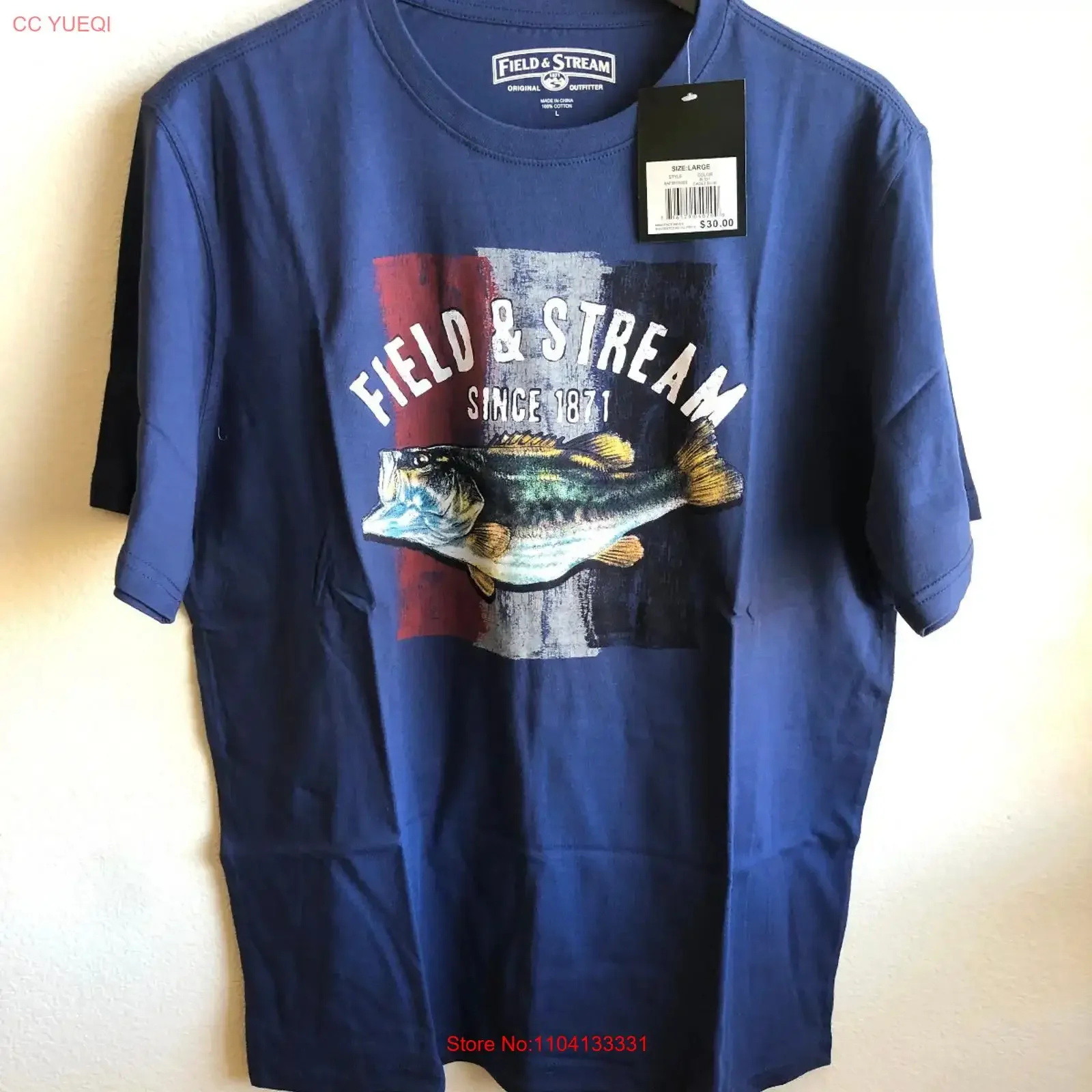 Field Stream T Shirt Men's L Short Navy Blue Fishing Outdoors Bass vintage Washed Casual streetwear fashion homme Stretched