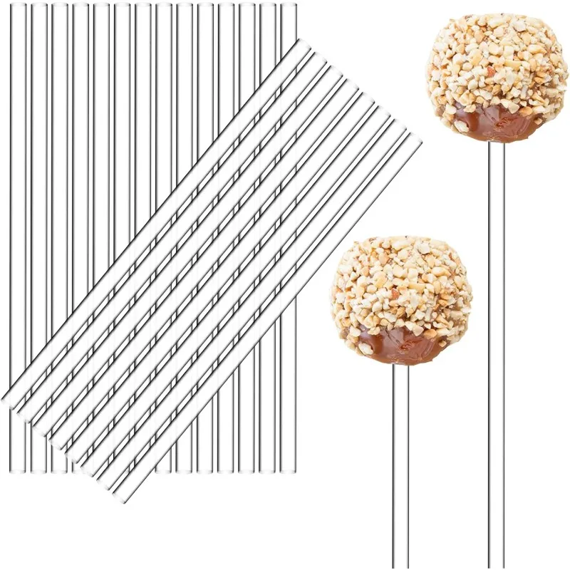 

100Pieces Acrylic Cake Pop Sticks Lollipop Stick Clear Reusable Acrylic Rods for Making Candy,Cupcake Toppers,(4mm Dia, 6Inch)