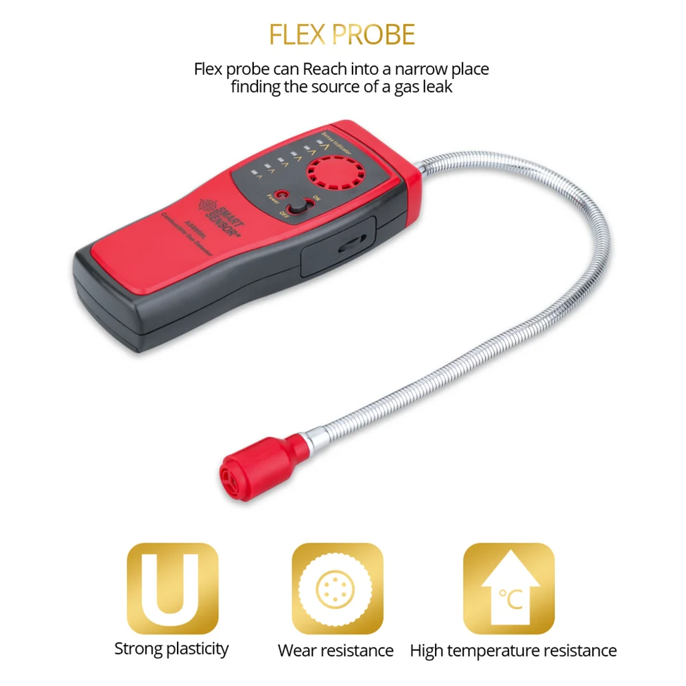 SMART SENSOR Combustible Gas Analyzer Port Natural Gas Leaking Detector Natural Methane Gas Meter Sound Light Alarm