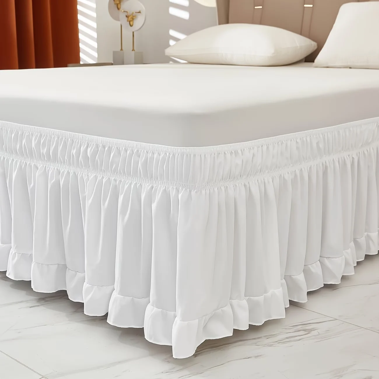 1PC 2m/78.74inch Solid Color Elastic Wrap Around Bed Skirt Wave Edge Fade Resistant Skin-Friendly for Home Hotel